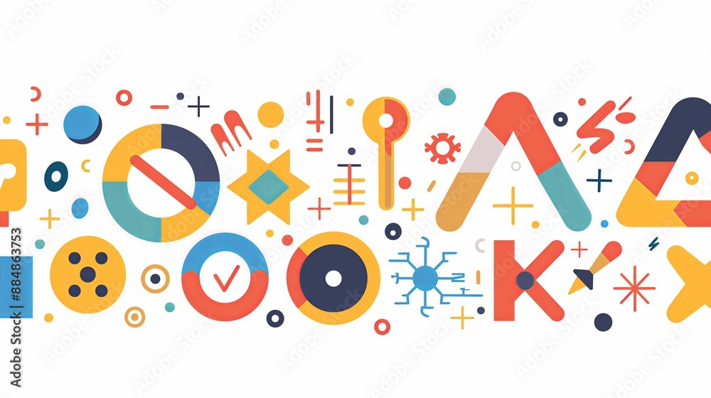 A flat style illustration of a horizontal decorative border composed of ...