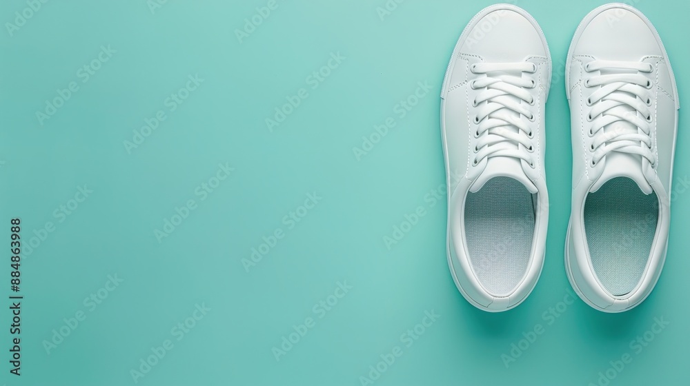 White Sneakers on Teal Background White Sneakers on Teal Background