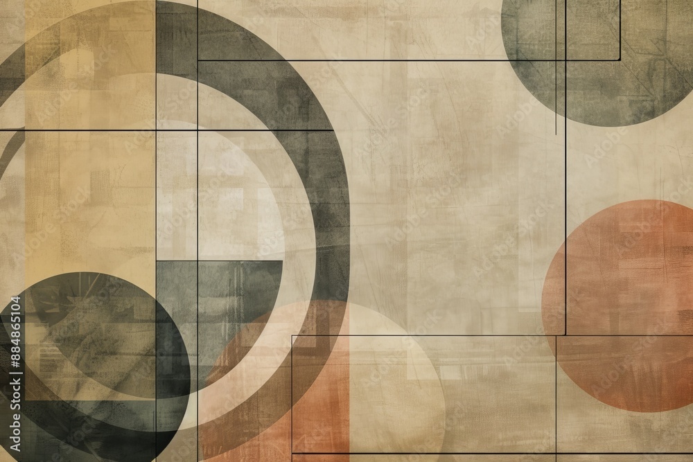 Fototapeta premium Abstract line art of intersecting circles and squares in a minimalist style