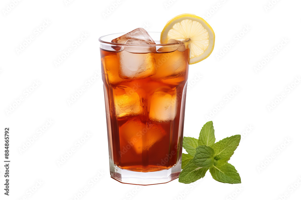 Refreshing glass of iced tea with lemon and mint leaves PNG image on transparent background for beverage, summer, and drink menu designs Refreshing glass of iced tea with lemon and mint leaves PNG image on transparent background for beverage, summer, and drink menu designs