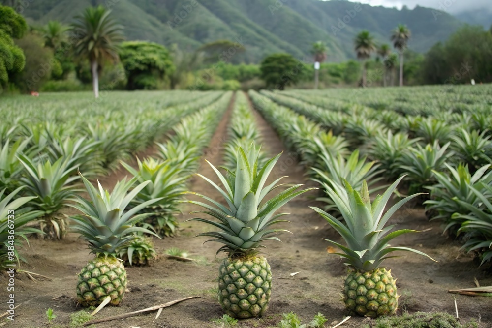 Fototapeta premium pineapple tropical farm field with ripe fruit