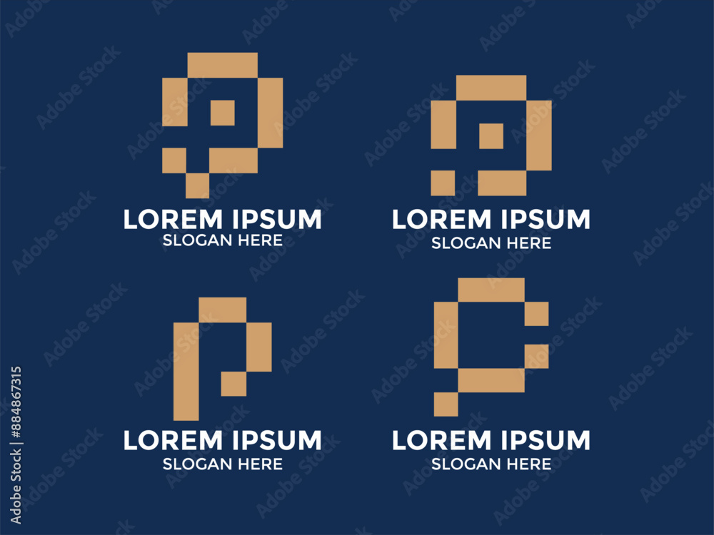 Obraz premium technology style letter p logo collection