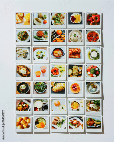A collection of food images, including a variety of fruits and vegetables, arranged in a grid. Scene is cheerful and inviting