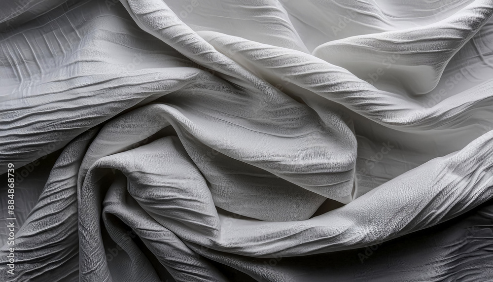 Obraz premium Texture of crumpled fine white cotton fabric as background. Shabby bed sheets. top view.