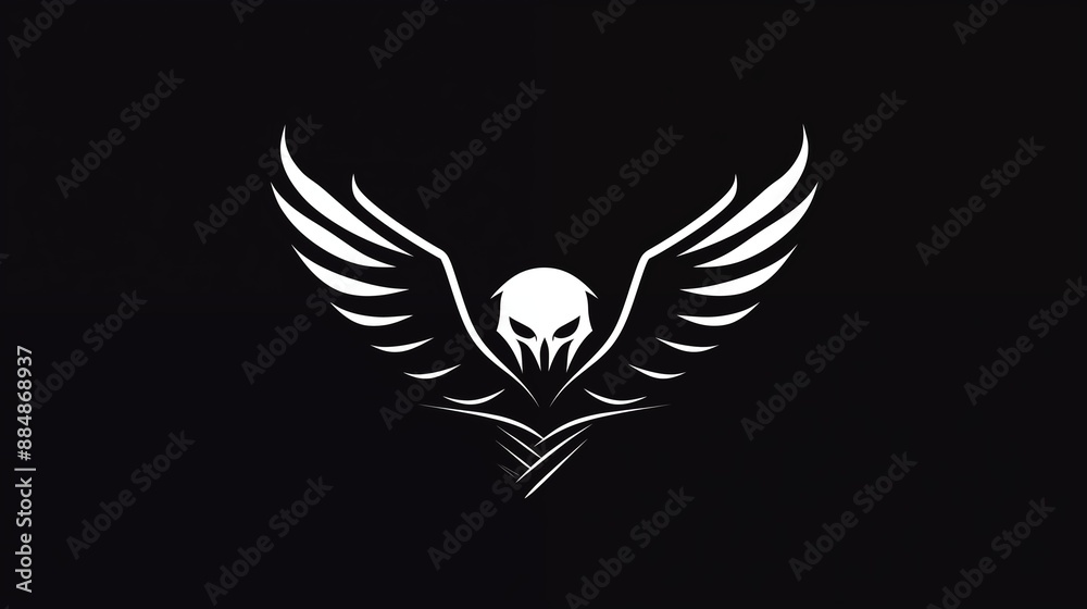 Obraz premium Abstract Skull with Wings Logo - Ominous and Stylized Design