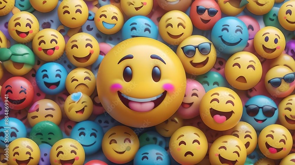 Many yellow balls with smiling faces. Social media and communications concept background Many yellow balls with smiling faces. Social media and communications concept background