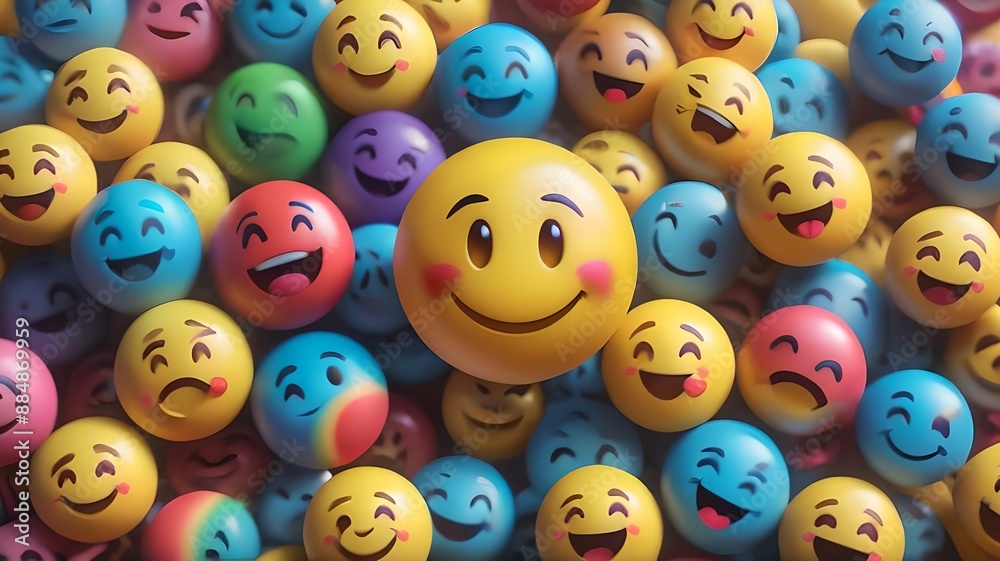 Many yellow balls with smiling faces. Social media and communications concept background Many yellow balls with smiling faces. Social media and communications concept background