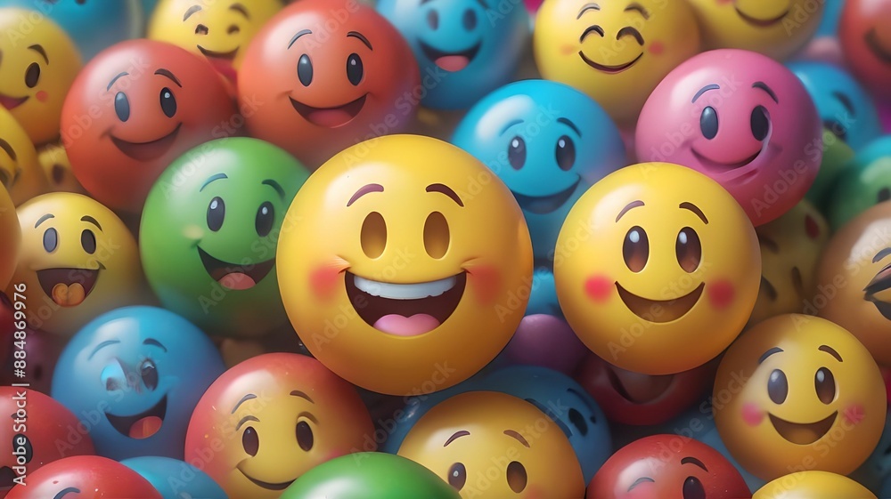 Many yellow balls with smiling faces. Social media and communications concept background Many yellow balls with smiling faces. Social media and communications concept background