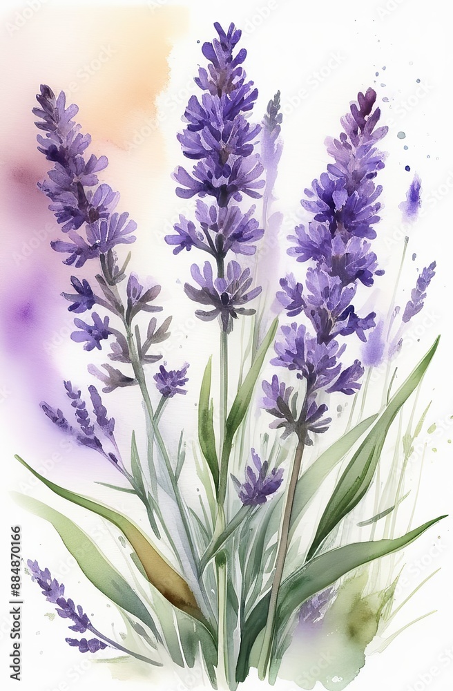 Lavender watercolor background. Delicate flower bouquet on a white background. Spring-summer banner template Lavender watercolor background. Delicate flower bouquet on a white background. Spring-summer banner template