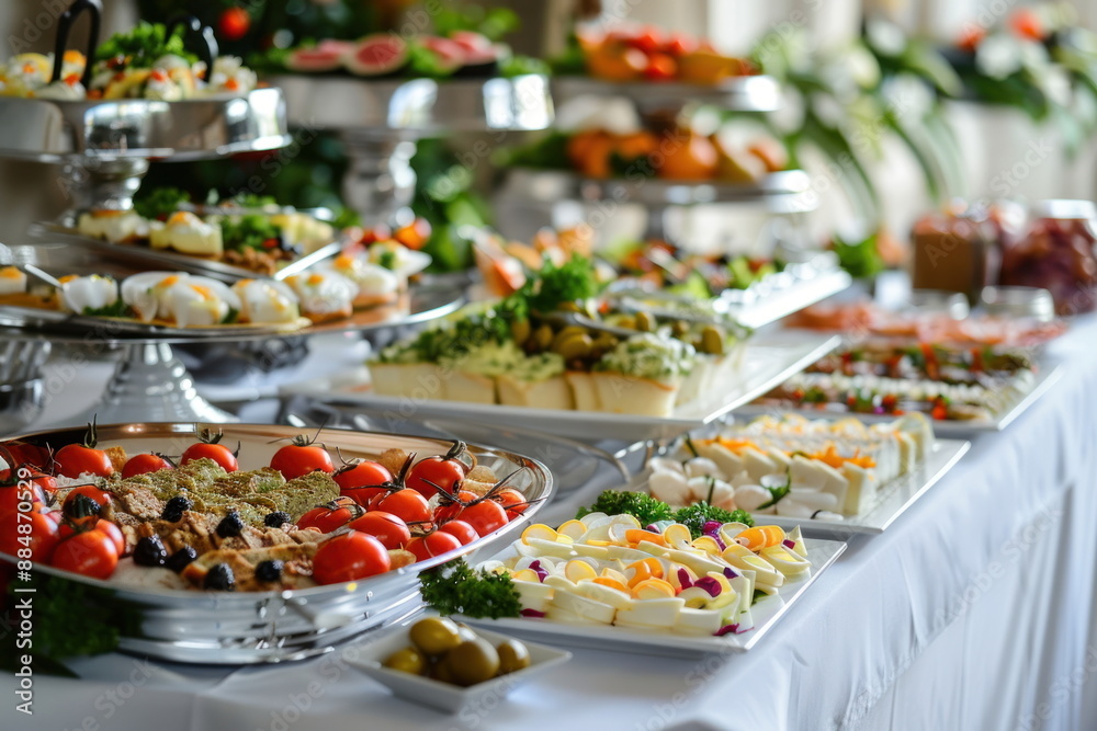 Fototapeta premium Catering food on long table, Party