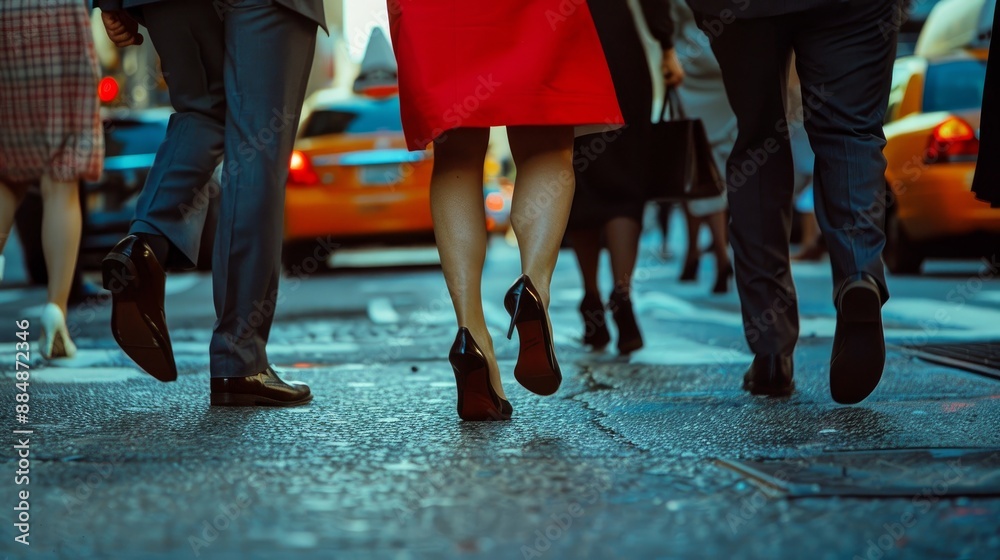 Fototapeta premium woman's legs on the street in a crowd of people