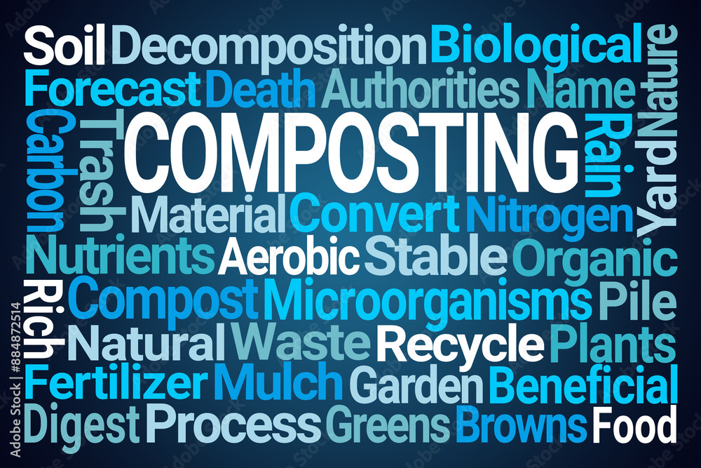 Composting Word Cloud on Blue Background Composting Word Cloud on Blue Background
