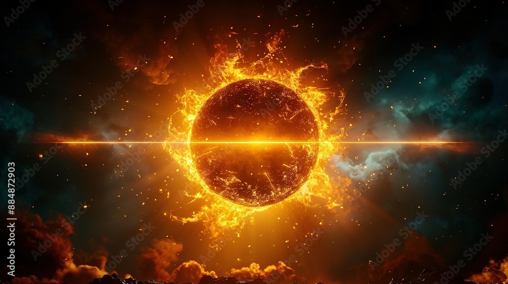 Fototapeta premium A black hole in the sky illuminated by a brilliant yellow light