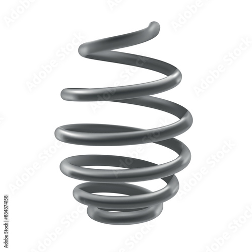 Metal spring silver spiral swirl flexible pressure industrial compression tool realistic vector