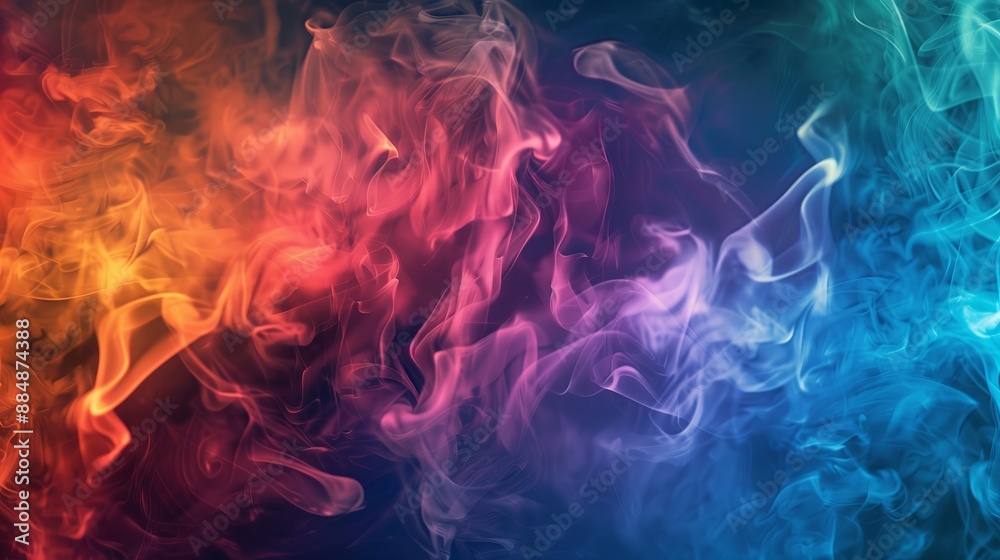 A vibrant capturing dramatic smoke clouds, brilliantly lit, on an ...