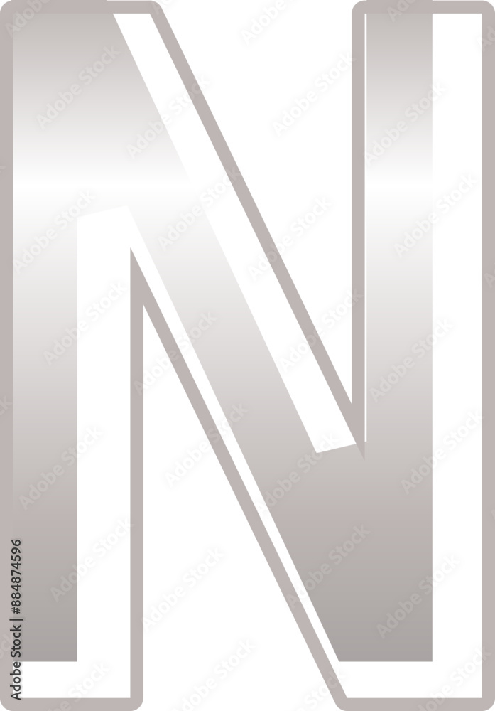 Silver metallic letter N Silver metallic letter N