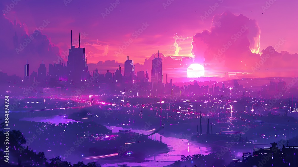 Fototapeta premium Futuristic Cityscape Sunset