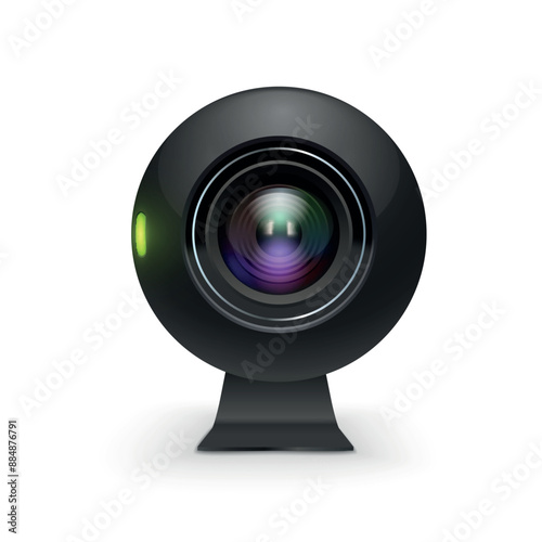 Black portable web camera webcam with lens for virtual video online broadcasting realistic vector