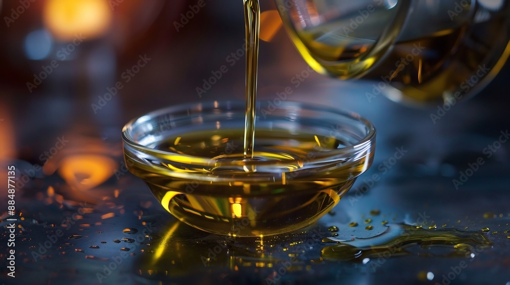 Fototapeta premium Olive Oil Pouring into a Glass Bowl.
