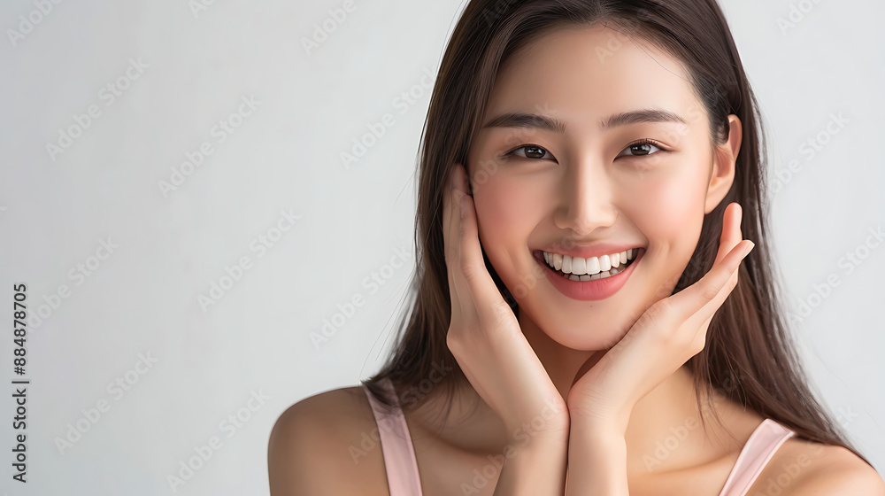 Close-Up Portrait of Smiling Young Asian Woman with Long Hair Close-Up Portrait of Smiling Young Asian Woman with Long Hair
