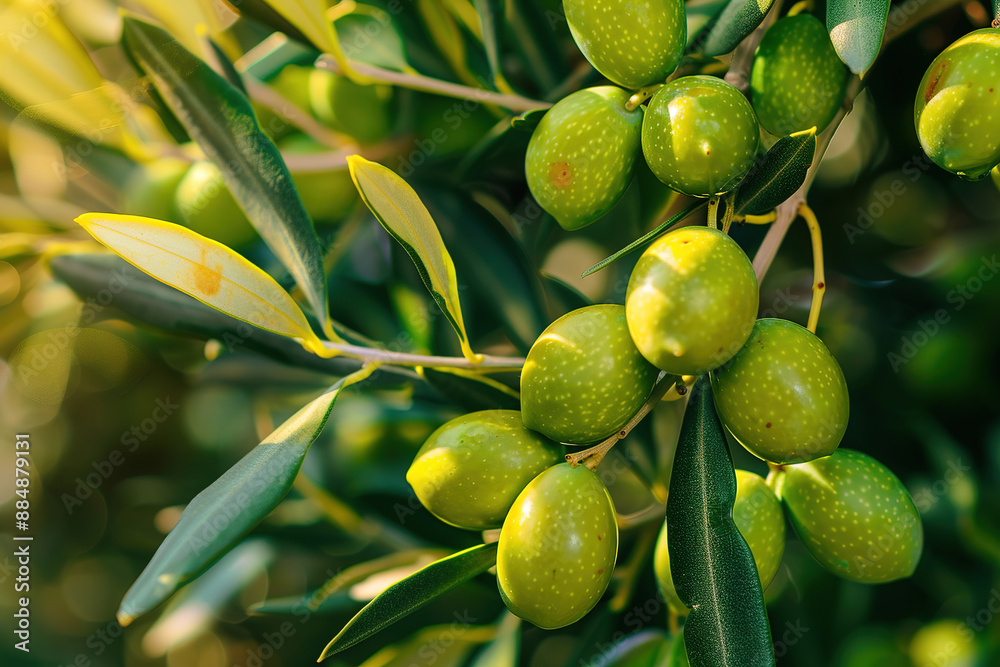 Green olives on the branch tree in olives garden macro Green olives on the branch tree in olives garden macro