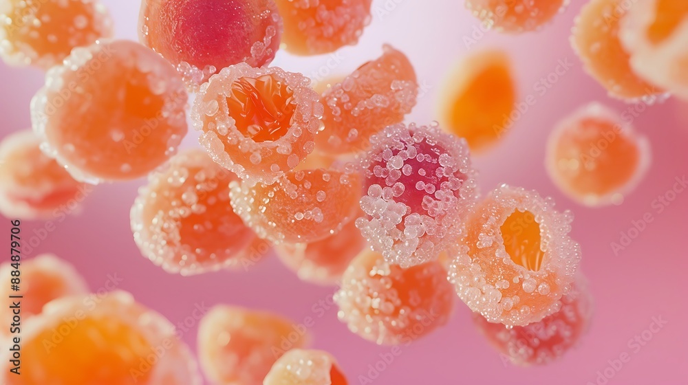 Abstract Pink and Orange Spheres Floating in Liquid Abstract Pink and Orange Spheres Floating in Liquid