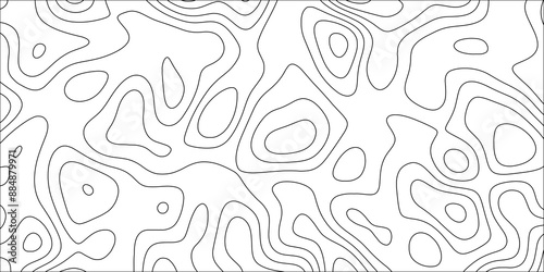 Abstract background of the topographic contours map with geographic line map. Geographic contour map grid texture. Modern design with White topographic wavy pattern design.