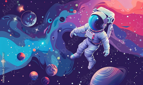 Space and science fiction. Set of vector illustrations for poster, cover or banner. Illustration of space