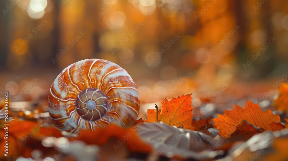 A macro photograph of a spiral shell, intricate orange and white patterns, angled view A macro photograph of a spiral shell, intricate orange and white patterns, angled view