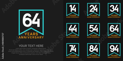 anniversary logotype set. white, green and orange color can be use for celebration