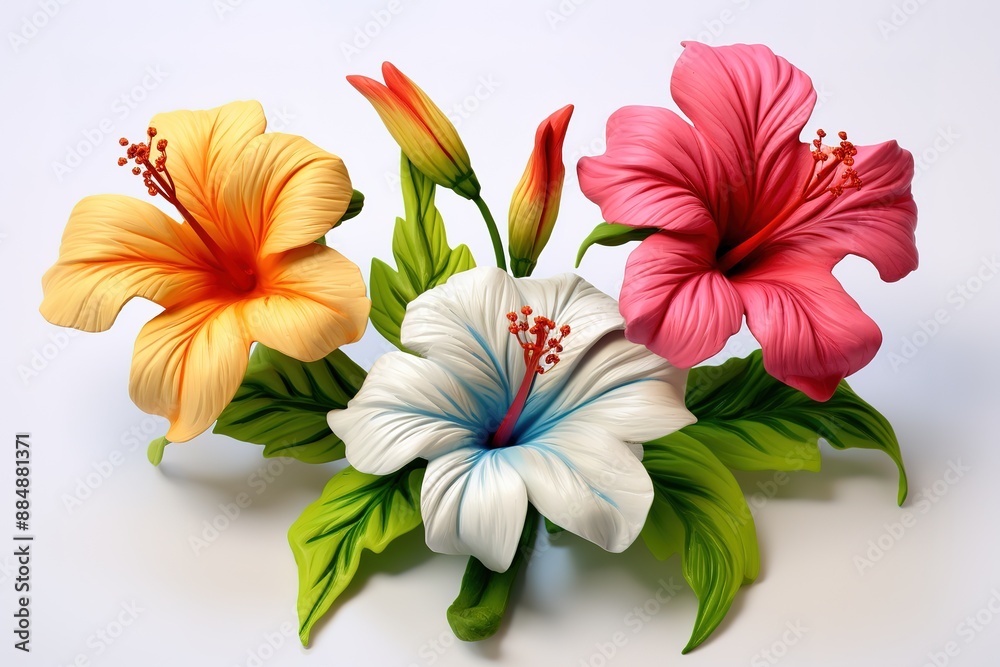 Fototapeta premium Lilies and roses with leaves isolated on white background . Beautiful bouquet. creative concept spring flowers,clipping path included.