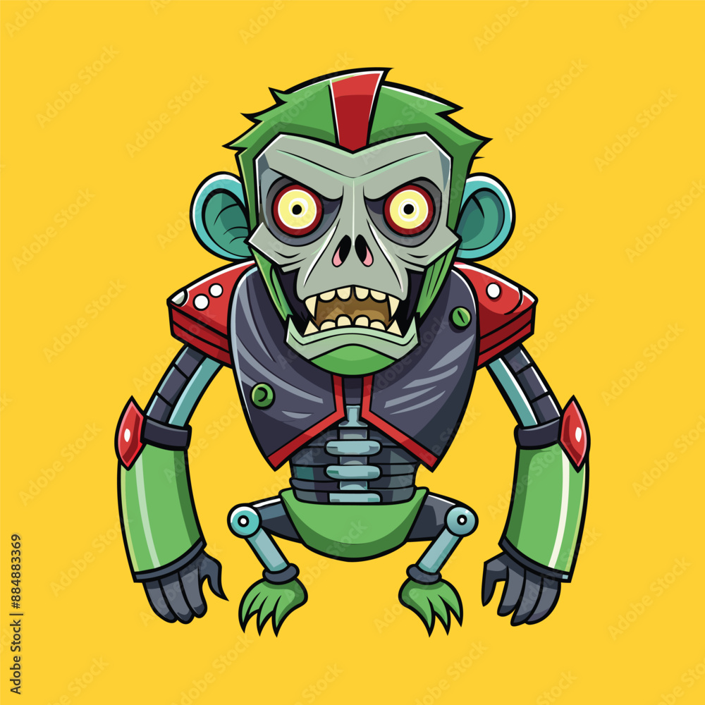 cartoon illustration of mecha robotic monkey, zombie monkey, flat vector illustration cartoon illustration of mecha robotic monkey, zombie monkey, flat vector illustration