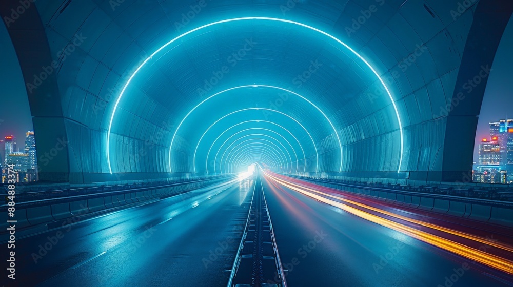 High way with a wide futuristic road going through a tunnel. High way with a wide futuristic road going through a tunnel.