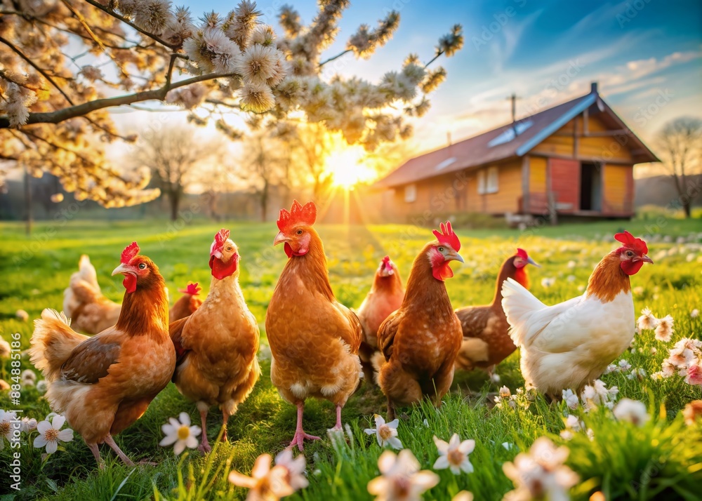 Fototapeta premium chickens spring on farm
