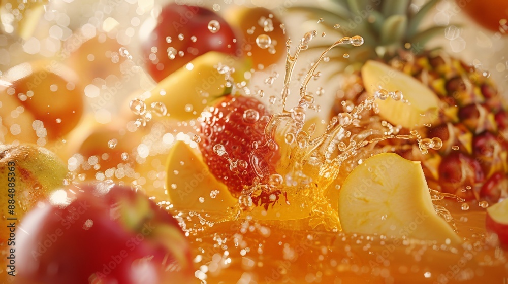 Tropical fruits fall deeply under water with a big splash. Tropical fruits fall deeply under water with a big splash.