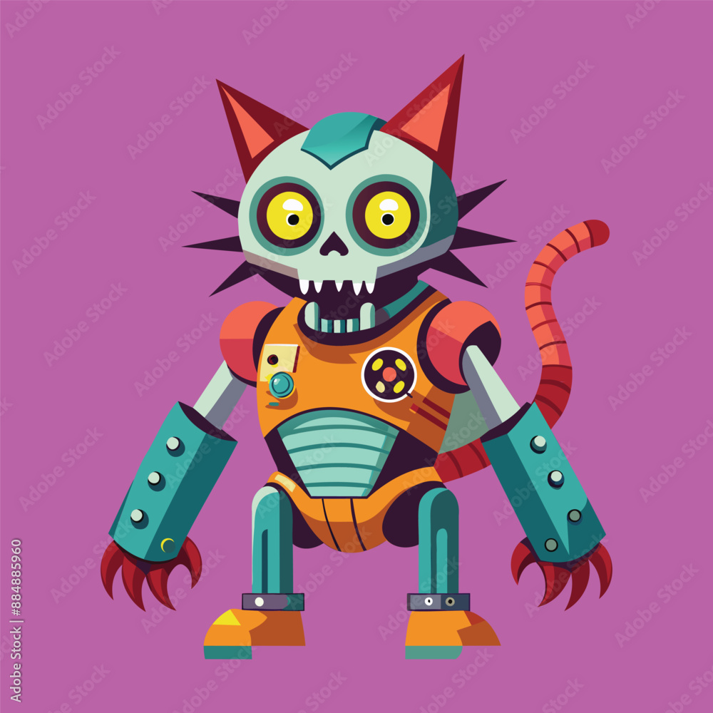 cartoon illustration of mecha robotic cat, zombie cat, flat vector illustration cartoon illustration of mecha robotic cat, zombie cat, flat vector illustration