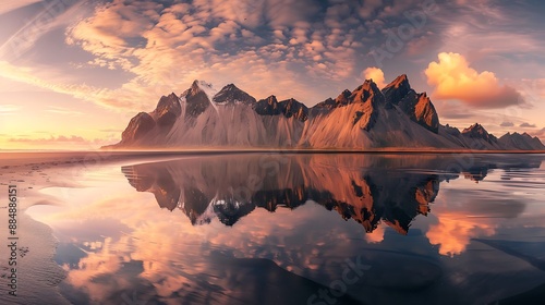 Golden Sunset Reflecting on Mountains and Ocean