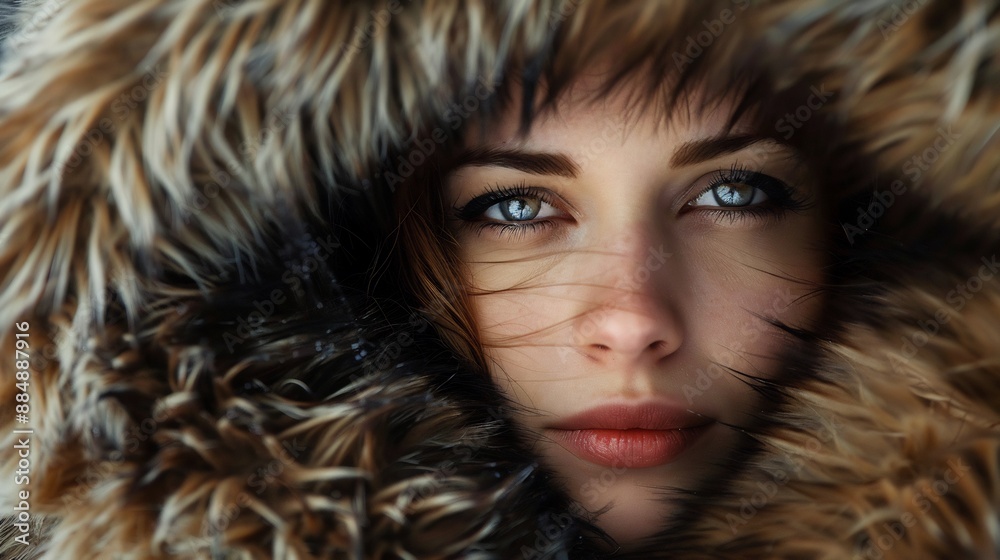 Portrait of beautiful woman wearing fur coat, Portrait of beautiful woman wearing fur coat,