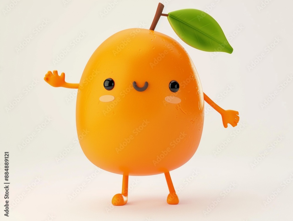 Playful Illustrated Mango with Cute Face and Arms in a Cheerful, Simplistic Style Playful Illustrated Mango with Cute Face and Arms in a Cheerful, Simplistic Style