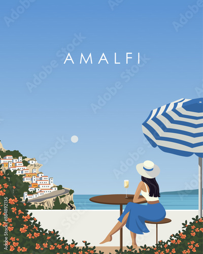 Beach cafe, Amalfi, tourism poster, banner