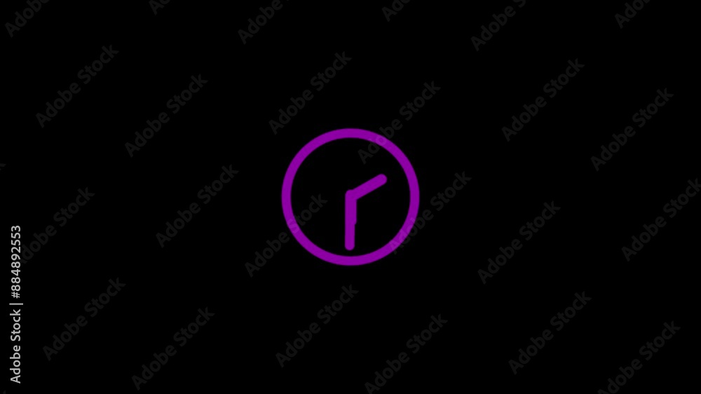 Clock icon with moving arrows in 12 hour loop. Stopwatch animation. Round clock with rotating animated arrows. 