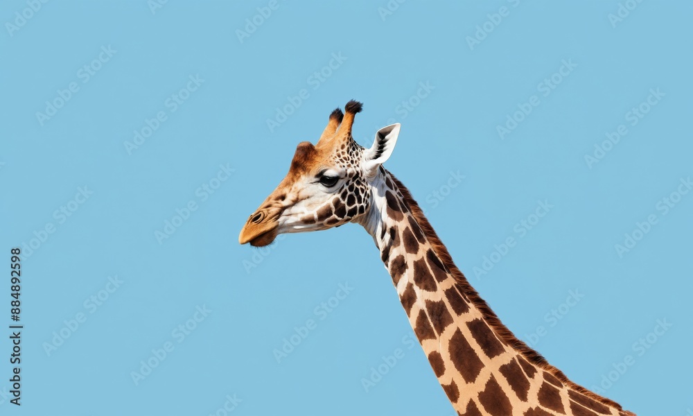 Giraffe head against a blue sky Giraffe head against a blue sky