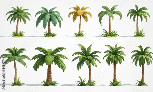 Tropical palm tree illustration set with various styles