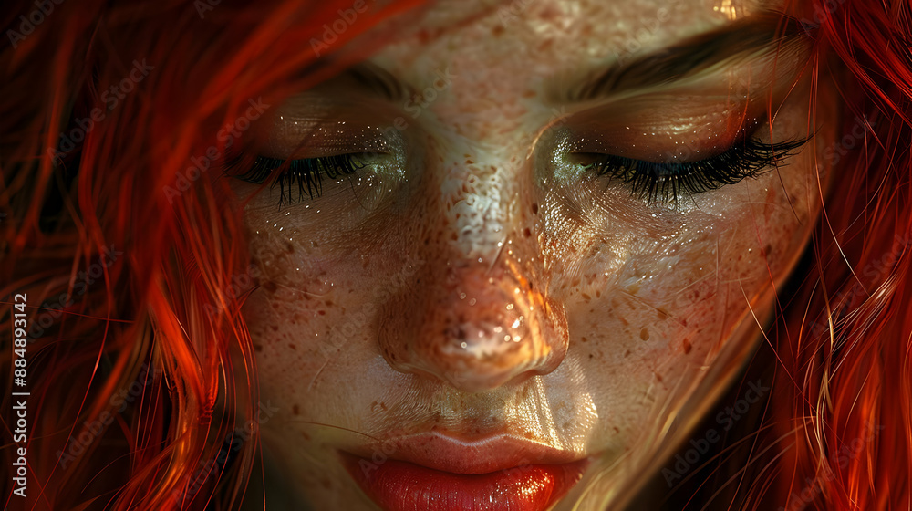 Close-up of Woman with Freckles and Red Hair Close-up of Woman with Freckles and Red Hair