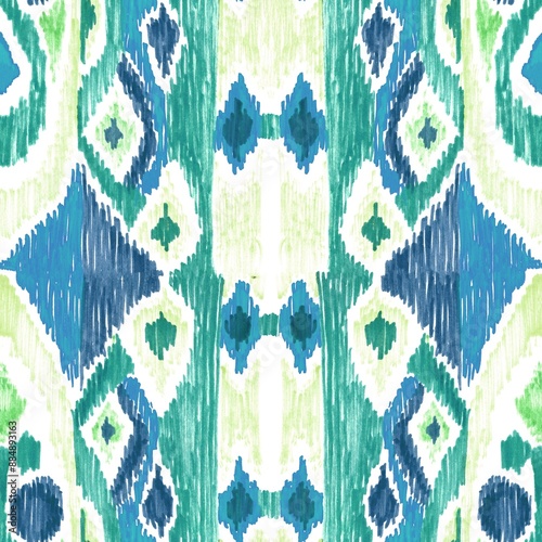 Ethnic abstract art ikat. Seamless ornamental print. Geometric ethnic pattern seamless color oriental. Design for background, curtains, carpets, wallpaper, clothes, packaging, batik.