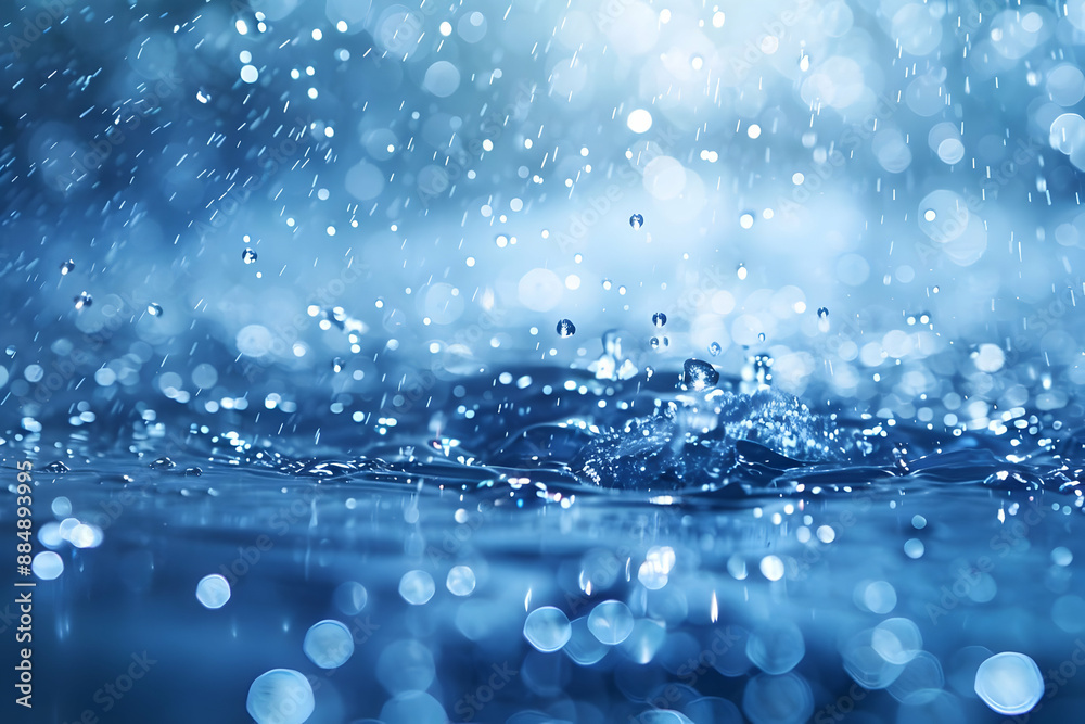 Water Drops Splashing on Blue Background Photo Water Drops Splashing on Blue Background Photo