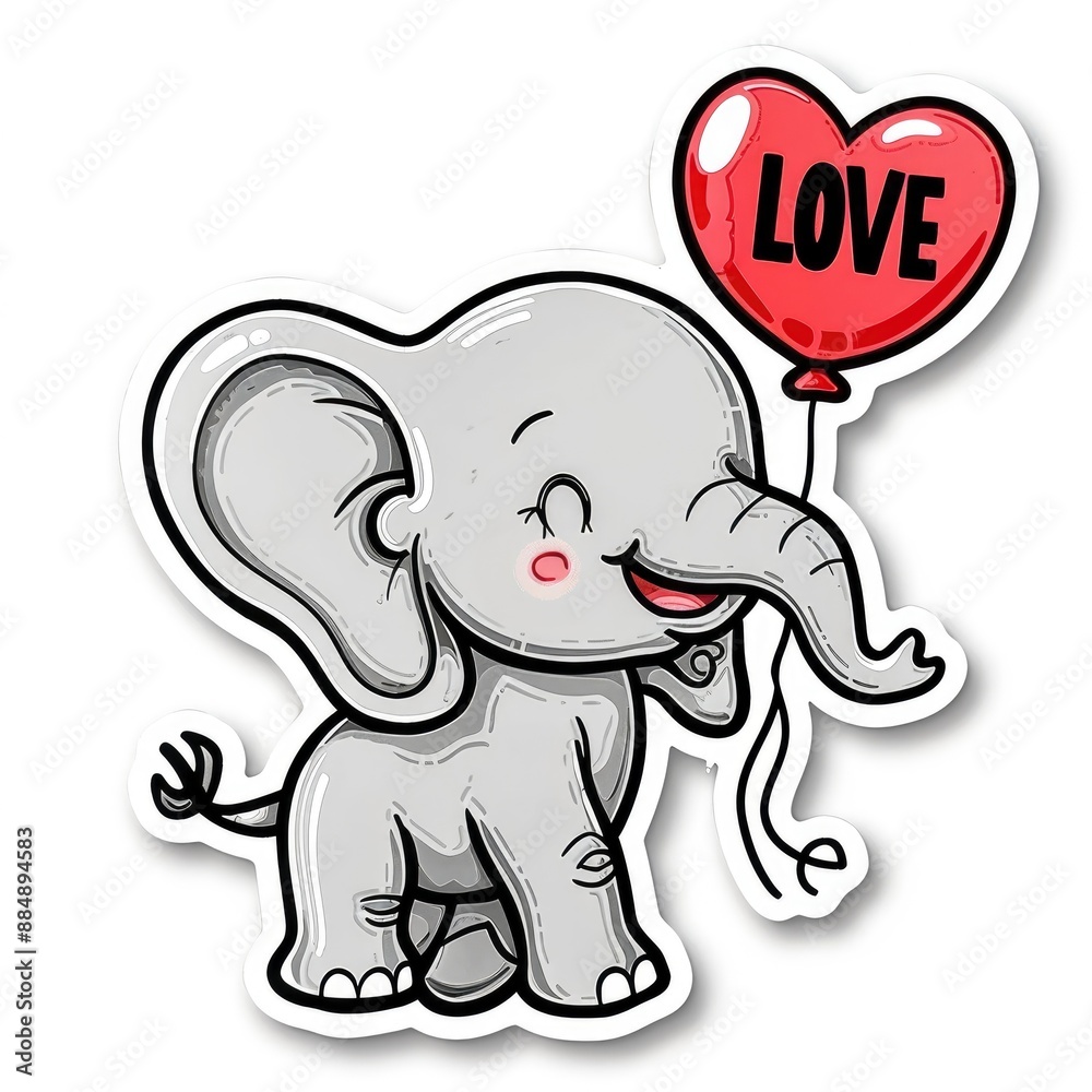 Obraz premium Adorable elephant with a balloon and text 