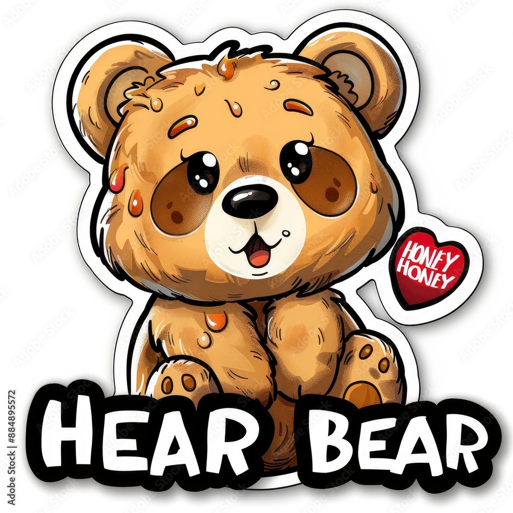 Cheerful bear with honey and text Cheerful bear with honey and text