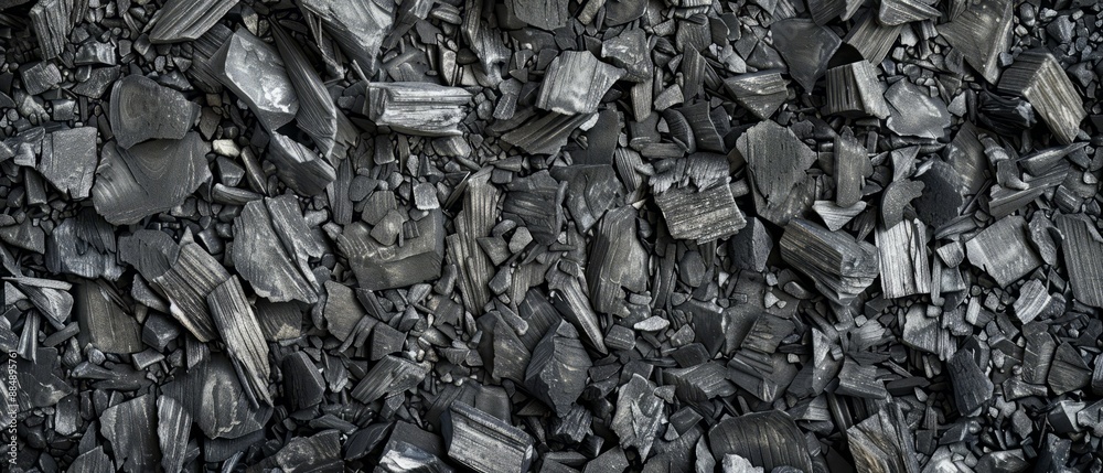 Panoramic close-up, high detail scan of coarse charcoal texture, Generative AI Panoramic close-up, high detail scan of coarse charcoal texture, Generative AI