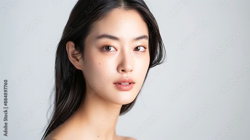 Headshot of a Young Asian Woman with Fair Skin and Black Hair